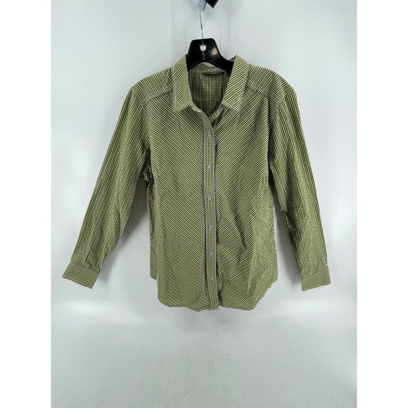 Eddie Bauer Women's Button Down Collar Shirt Green Checker Medium 100% Cotton - Picture 2 of 10